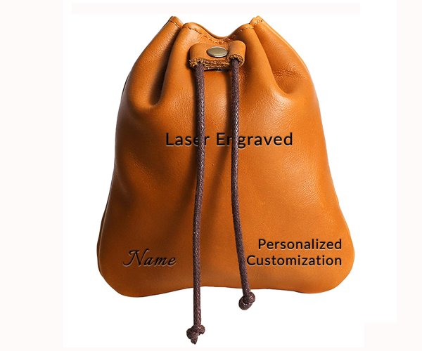 debossed logo of leather drawstring bags