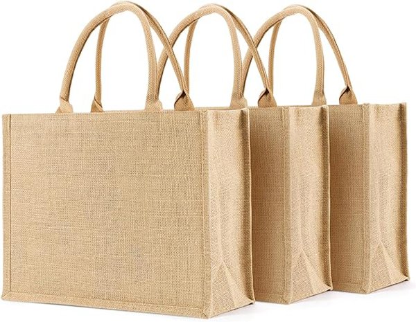 4 jute burlap reusable grocery bags