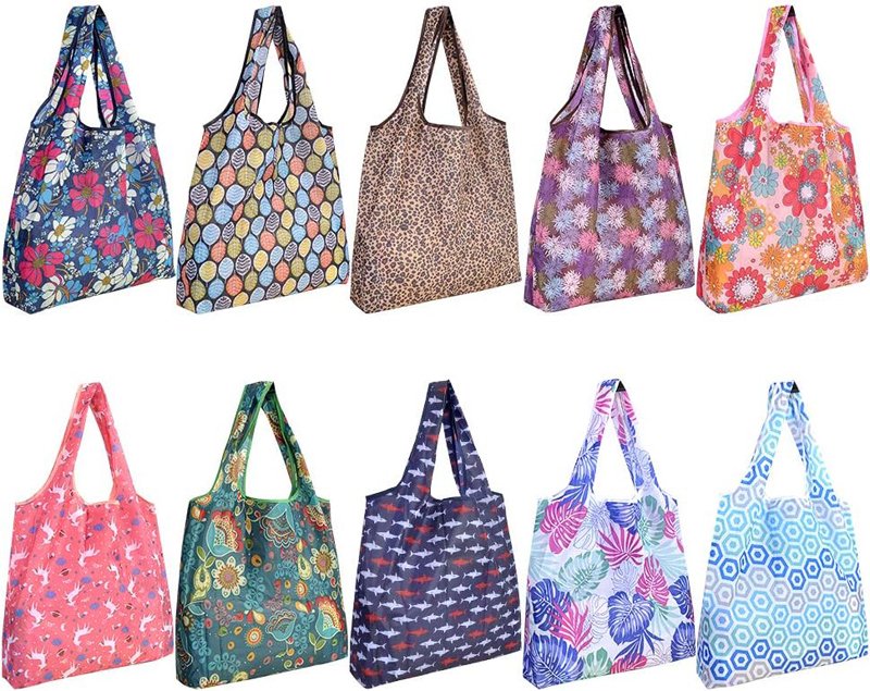 5 nylon reusable grocery shopping bags