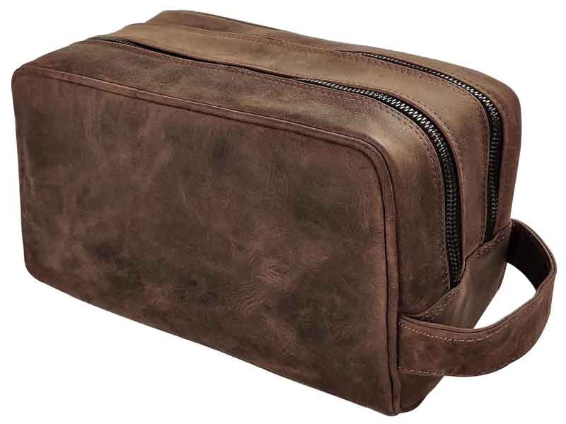 6 full grain leather travel toiletry bag