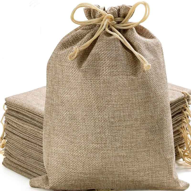 6 personalized drawstring jute bags