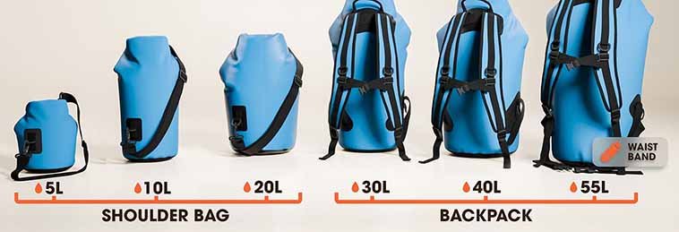 3.how do specific bag types vary in size for waterproof models