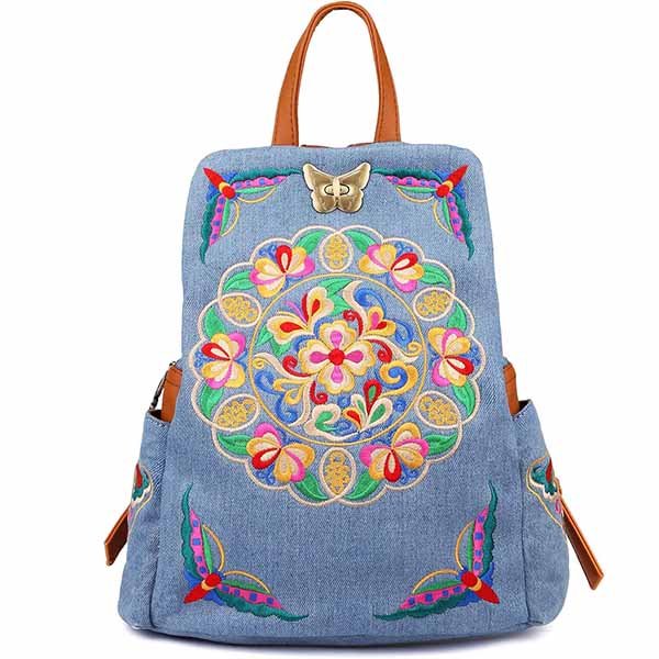 denim embroidered bag