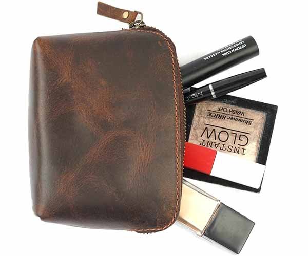 2. top grain leather makeup bag